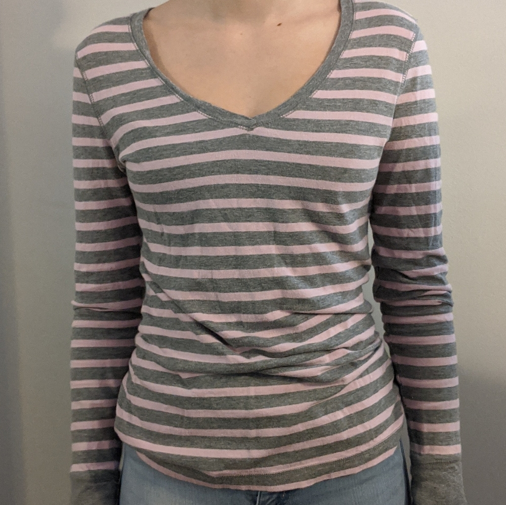 striped pink and grey tee